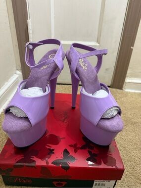 Pleaser Lilac Platform Stiletto Sandals with Ankle Strap